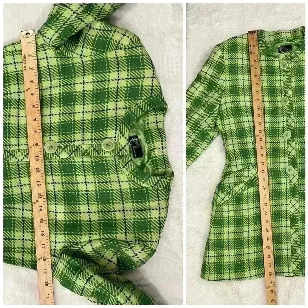 Vintage Mila Schon Green Plaid Wool Jacket Italian Tailored Jacket Size 44 US 6 - Picture 3 of 6
